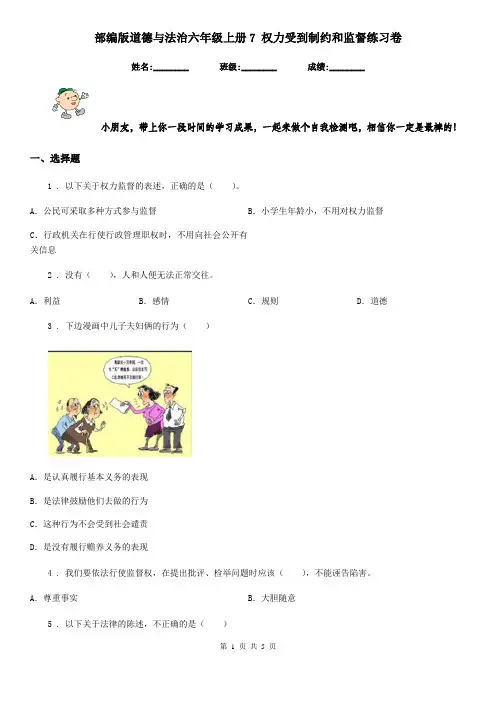 部编版道德与法治六年级上册7 权力受到制约和监督练习卷