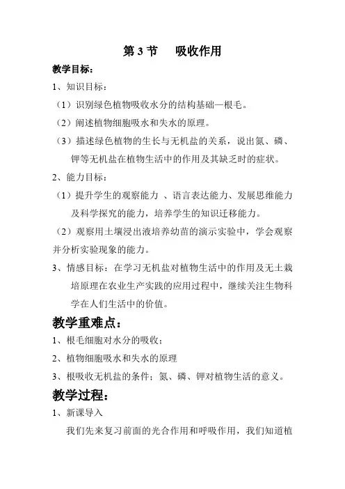 第5章 第3节 吸收作用教案