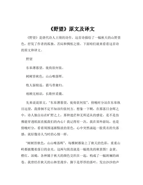 《野望》原文及译文
