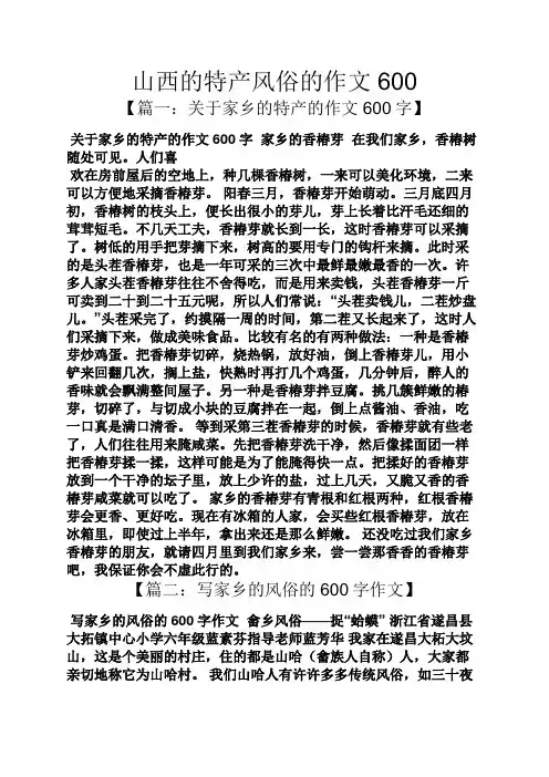 山西作文之山西的特产风俗的作文600