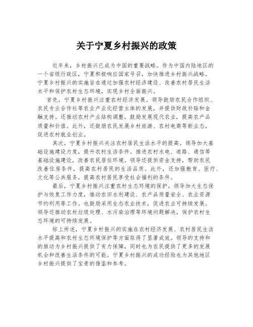 关于宁夏乡村振兴的政策
