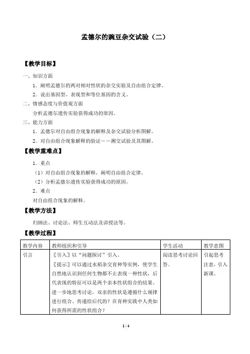 人教版必修2生物：1.2 孟德尔的豌豆杂交实验(二)  教案13