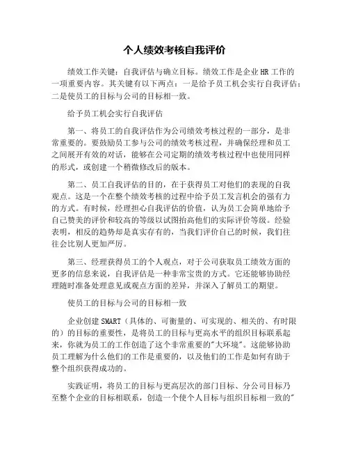 个人绩效考核自我评价