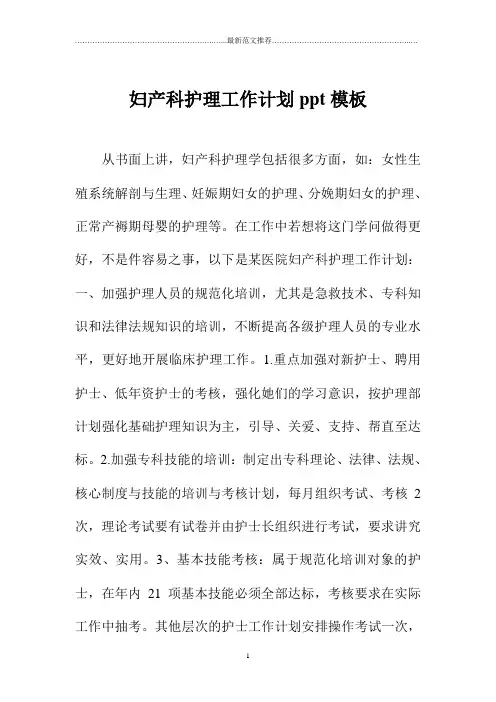 妇产科护理精品工作计划ppt模板
