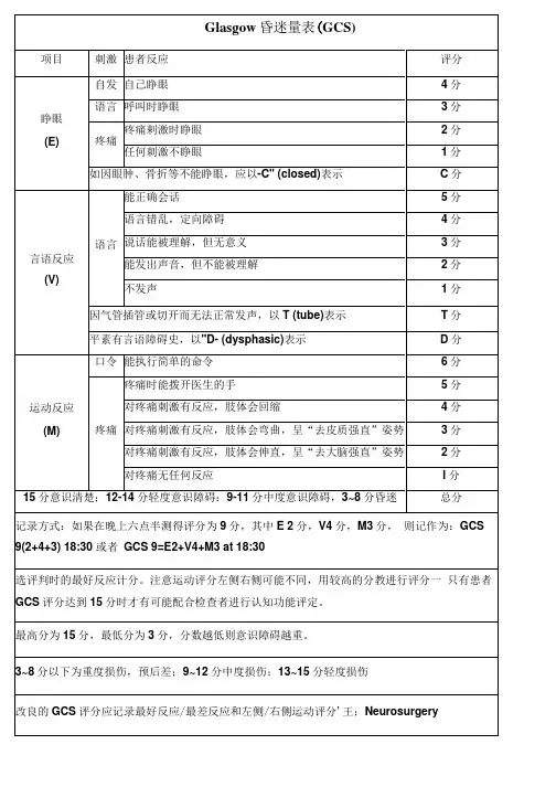 Glasgow昏迷量表 2