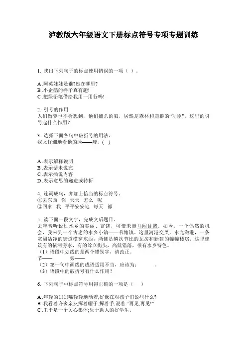 泸教版六年级语文下册标点符号专项专题训练