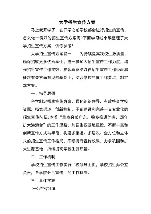 大学招生宣传方案
