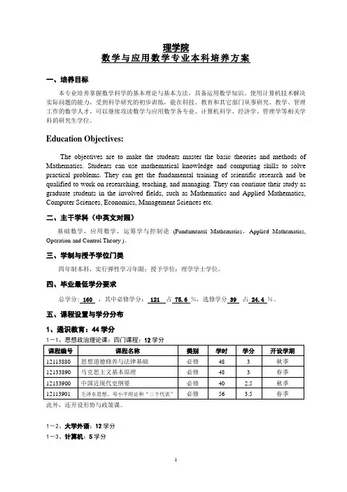 数学与应用数学专业本科培养方案-理学院