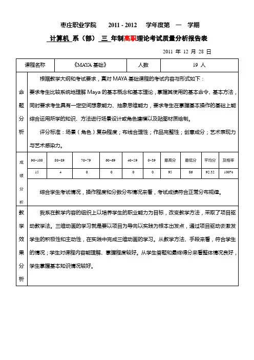 《MAYA基础》试卷分析报告