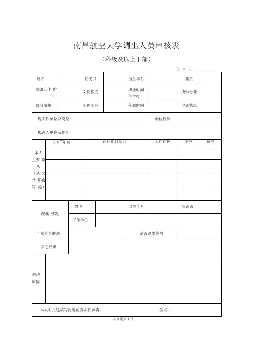 调出人员审核表(干部)