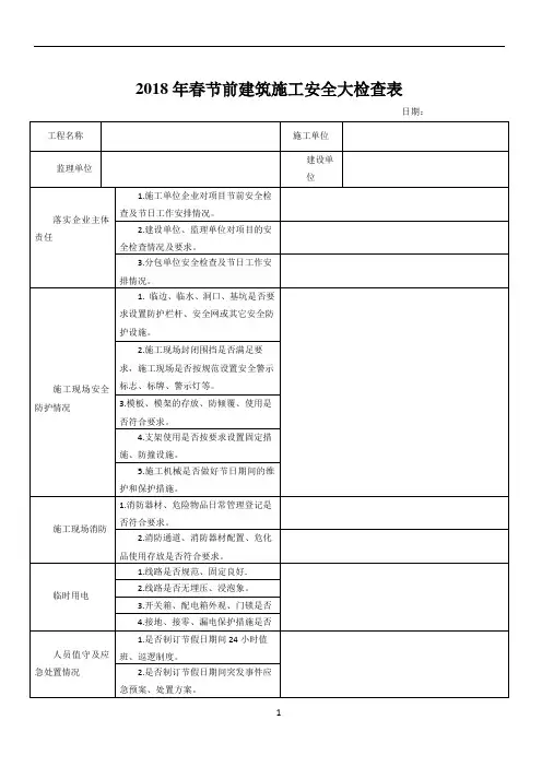 春节前建筑施工安全检查表