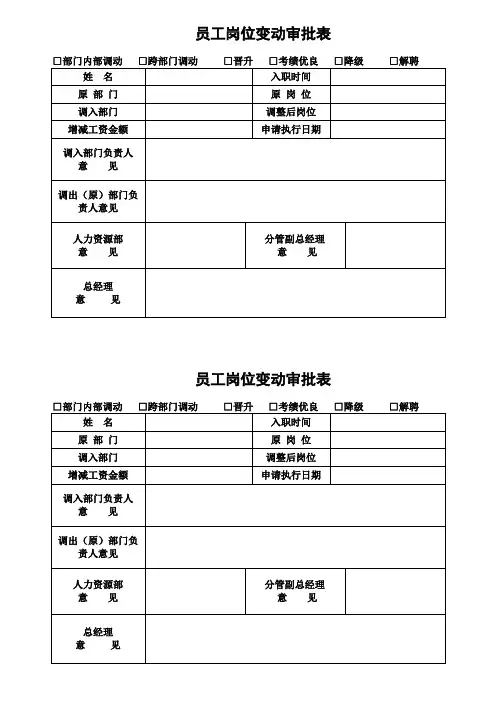 员工岗位及工资变动申请表(改)