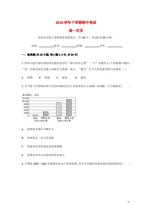 部编版2020学年高一历史下学期期中试题 人教新目标