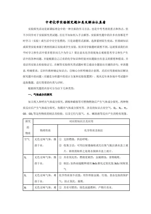 中考化学实验探究题归类及解法(全详细总结)