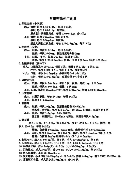 常用药物使用剂量