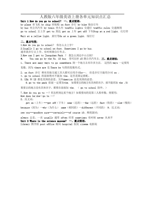 人教版六年级上册英语知识点总结-精编