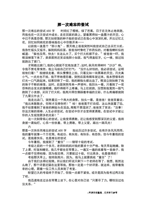 那一次难忘的尝试_六年级作文