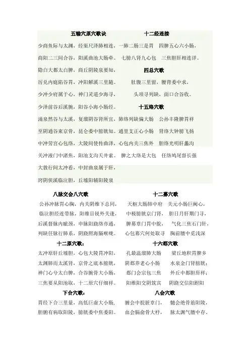 针灸腧穴歌诀