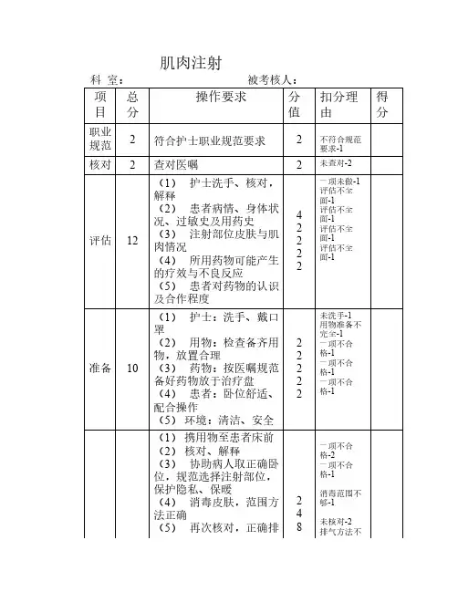 肌肉注射评分标准