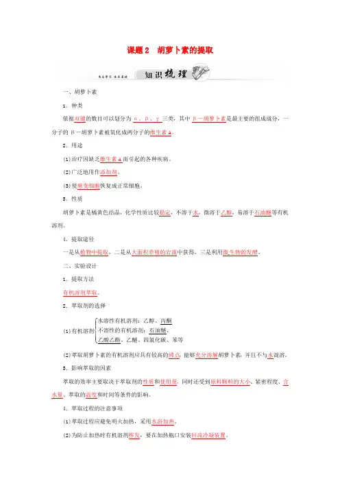 高中生物 专题6 课题2 胡萝卜素的提取练习 新人教版选修1