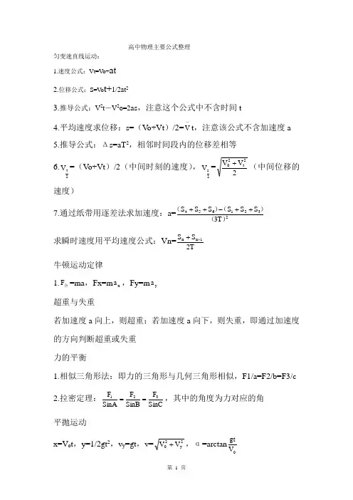 高中物理主要公式 2