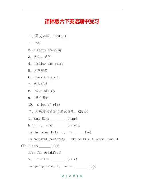 译林版六下英语期中复习