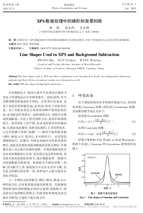 XPS数据处理中的峰形和背景扣除
