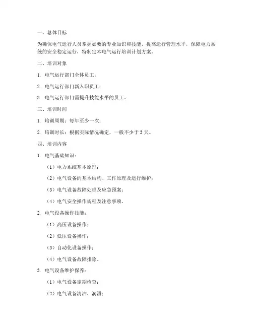 电气运行培训计划方案模板