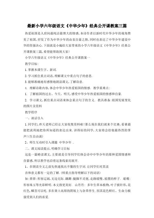 最新小学六年级语文《中华少年》经典公开课教案三篇