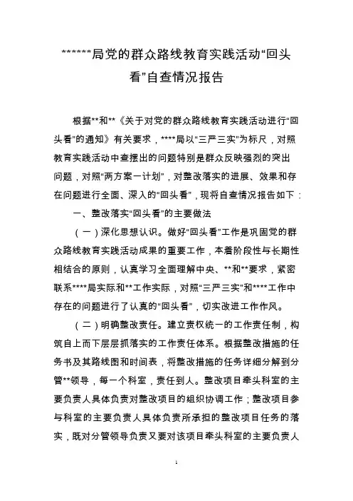 党的群众路线教育实践活动“回头看”自查情况报告