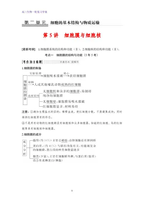 高三生物一轮复习精品学案：细胞膜与细胞核
