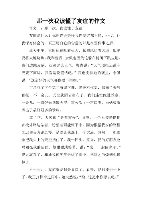 那一次我读懂了友谊的作文