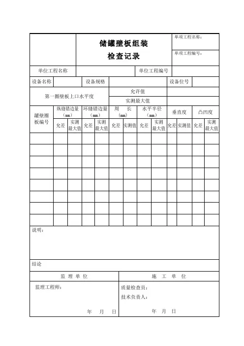 储罐壁板组装检查记录