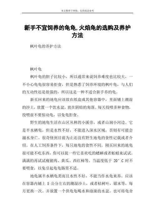 新手不宜饲养的龟龟,火焰龟的选购及养护方法
