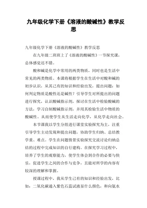九年级化学下册《溶液的酸碱性》教学反思
