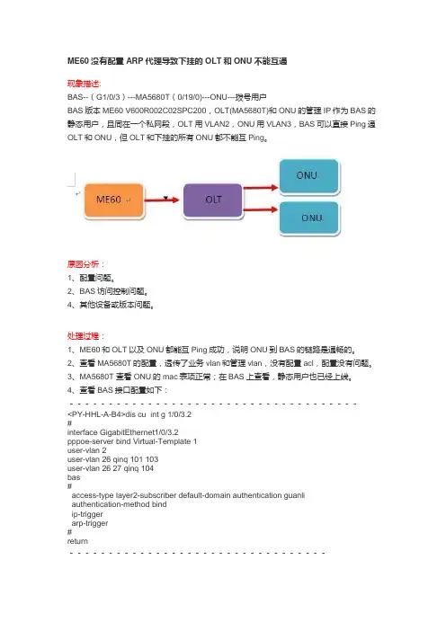 ME60没有配置ARP代理导致下挂的OLT和ONU不能互通