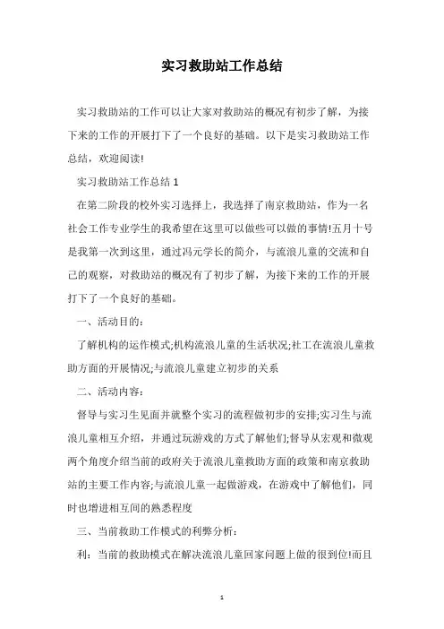 实习救助站工作总结