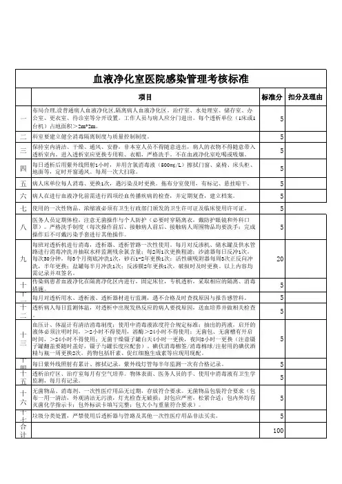 血透室院感考核标准
