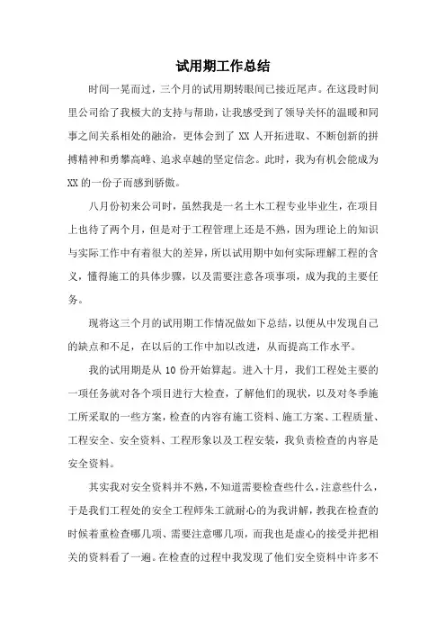施工员试用期工作总结