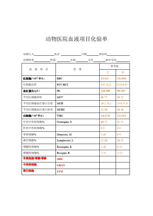 宠物医师资格考试培训-动物医院化验单
