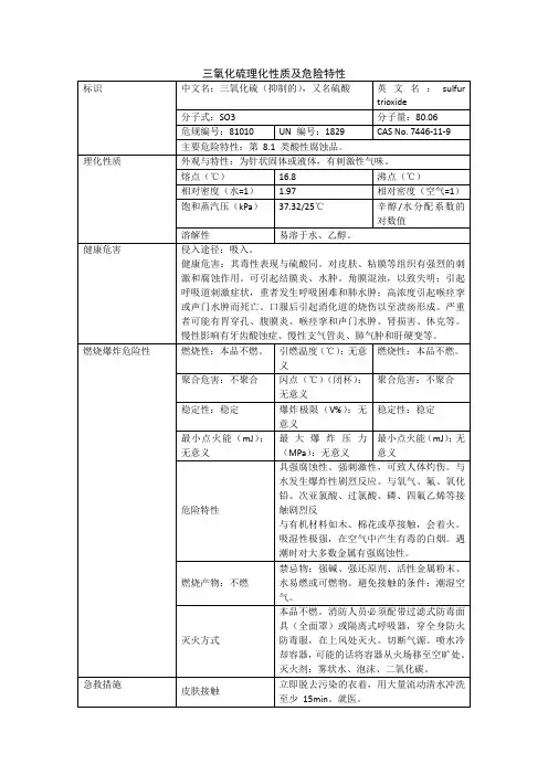 三氧化硫理化性质及危险特性