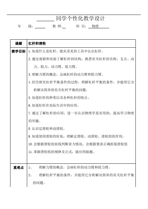 初中物理  杠杆和滑轮课件