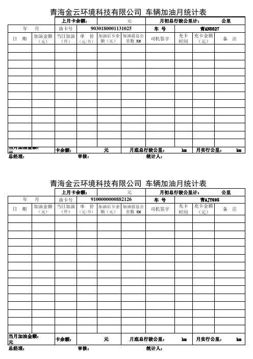 车辆加油月统计表