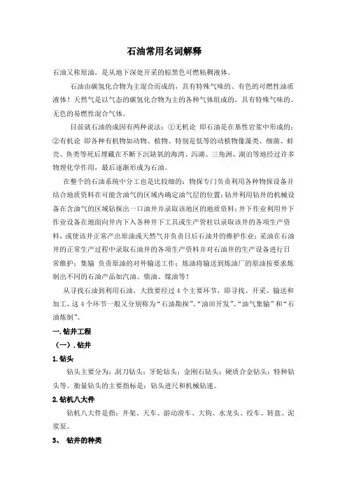 石油常用名词解释 