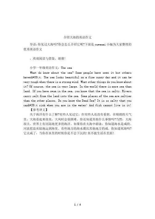 介绍大海的英语作文