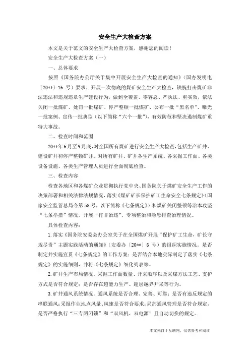 安全生产大检查方案_范文