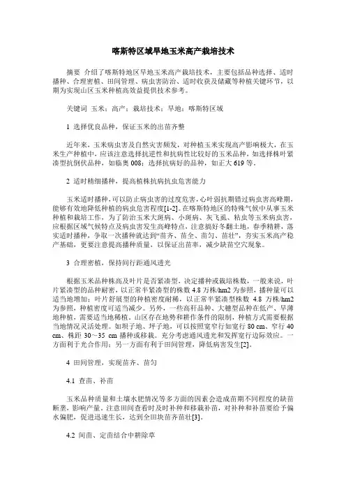 喀斯特区域旱地玉米高产栽培技术