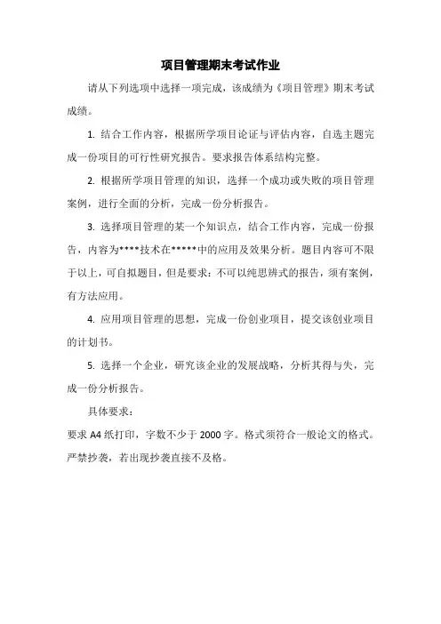 项目管理期末考试作业