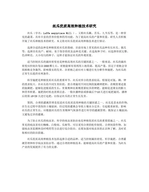 丝瓜优质高效种植技术研究