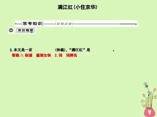 新人教版2019年中考语文总复习第一部分教材基础自测九下古诗文词四首满江红小砖华课件